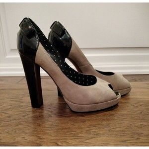 Moschino Size 7.5 Cheap and Chic Peep Toe Heels Suede & Patent Leather Italy